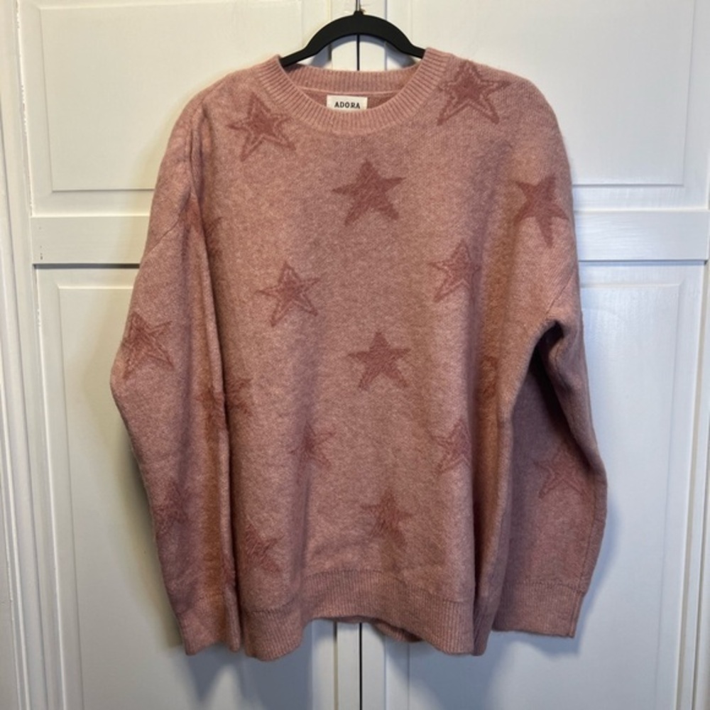 ADORA Women’s Crewneck Sweater With Star Pattern Size Women’s Large Color Blush
